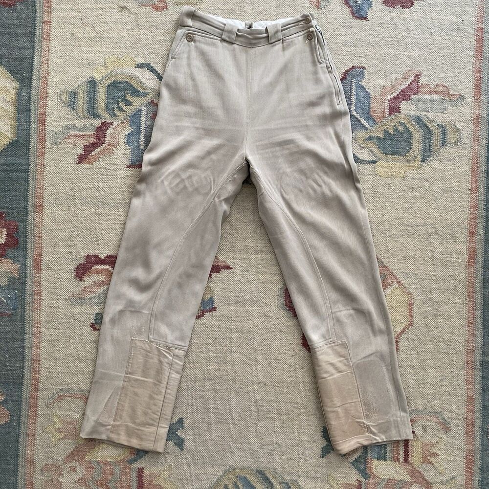 Vintage 60s Riding Pants Jodhpurs 26x26 Brittany Talon Side Zip Khaki Cotton